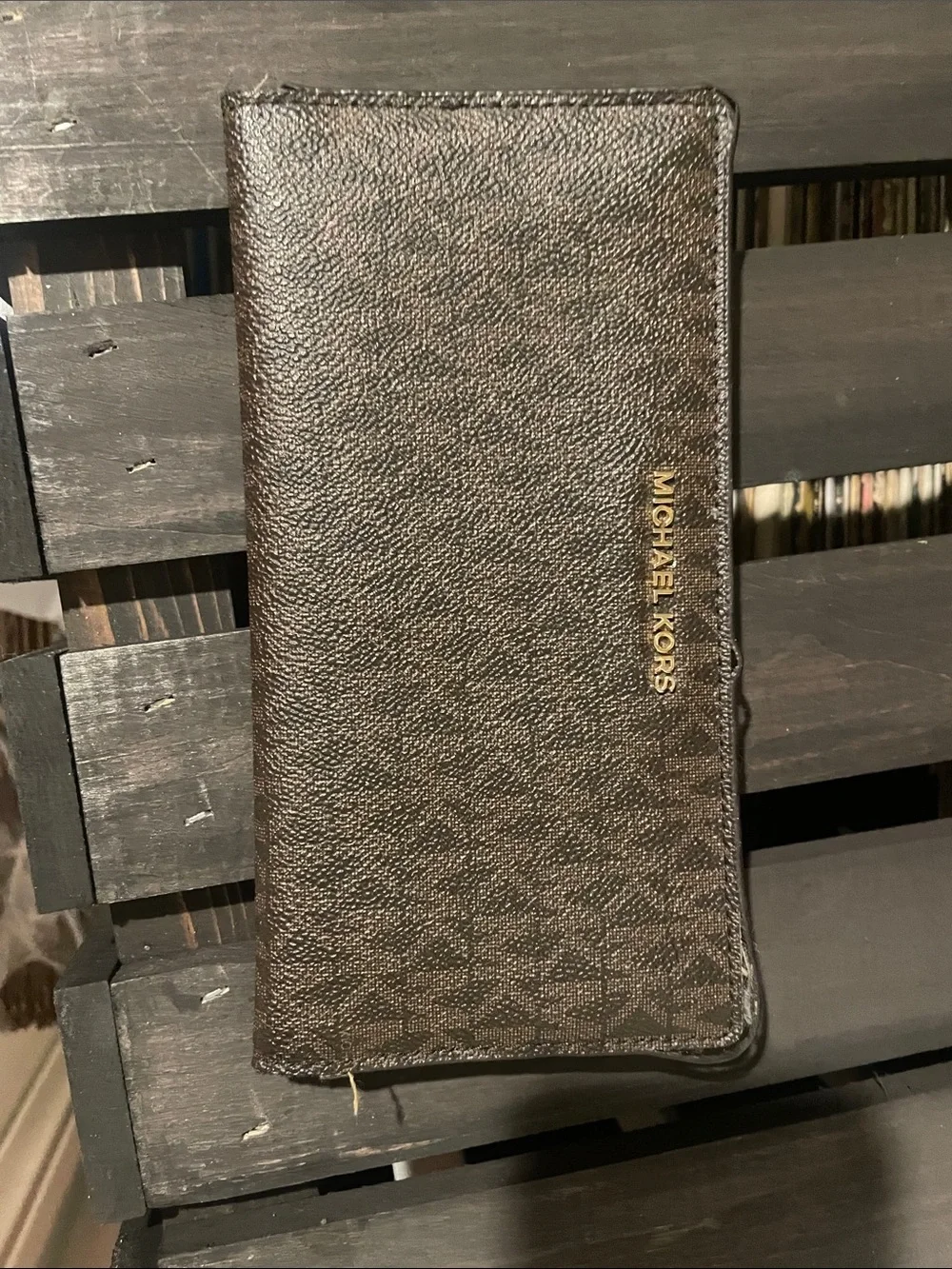 Michael Kors Brown Logo Bifold Wallet with Gold Lettering